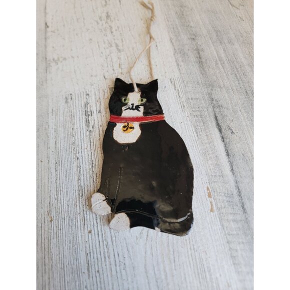 Vintage black white cat pet ornament Xmas unique kitten - Picture 2 of 6
